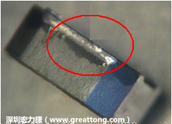 使用錫(Sn)鍍層的電源電感器(Power Inductors)，經(jīng)過推力測試后，其焊點還保留在零件的端點上，所以推力比較高。