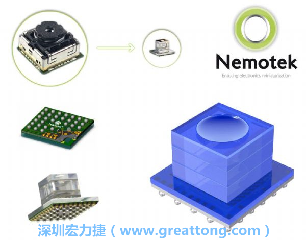 Nemotek利用WLP制作image sensor模組，搭配光學(xué)透鏡設(shè)計，可讓image sensor模組的占位面積大幅縮小，生產(chǎn)可用自動送料快速制作，節(jié)省產(chǎn)制成本。